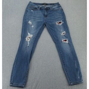 Judy Blue Womens Jeans Skinny Fit Blue Distressed Plaid Patch 13/31
